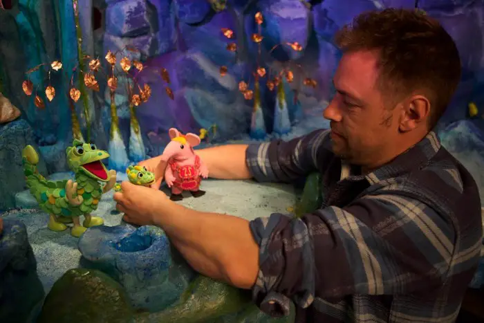 An animator works on one of the Clangers sets at Factory in Altrincham