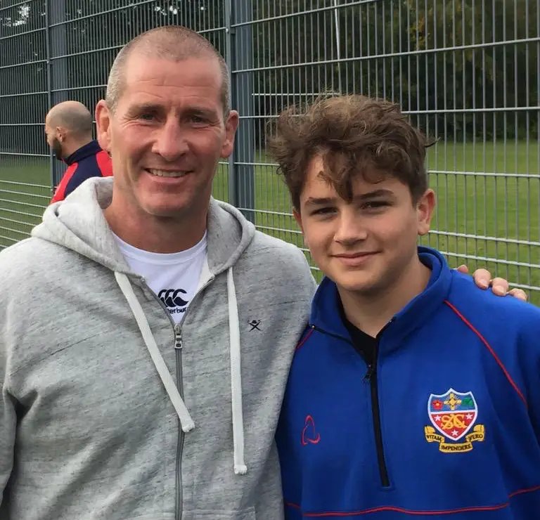 England head coach Stuart Lancaster with St Ambrose's under-15s (top) and player Tom Sullivan (above)