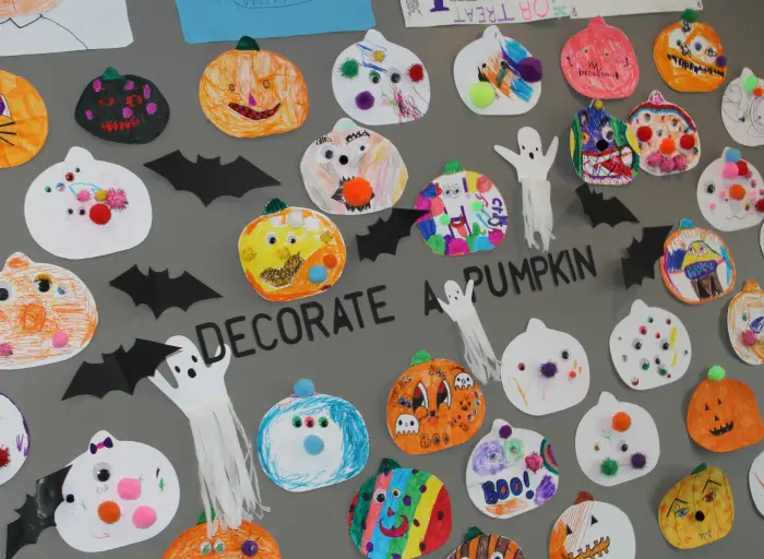 Some of the entries for the cafe's Decorate a Pumpkin competition