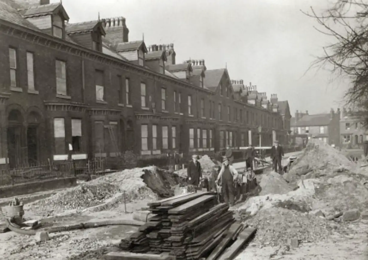 Damage caused by the first bombing attack on Charter Road, on the morning of December 23rd (courtesy Trafford Local Studies Centre)