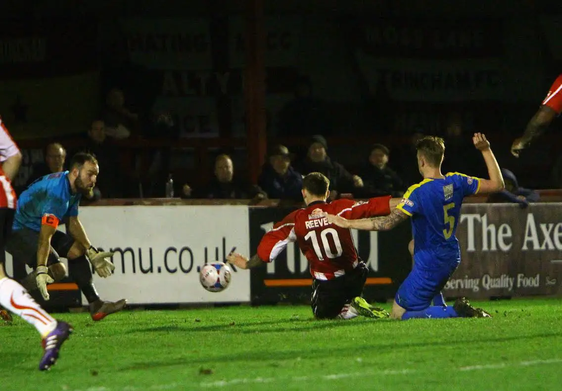 Damian Reeves grabs his goal against Leamington