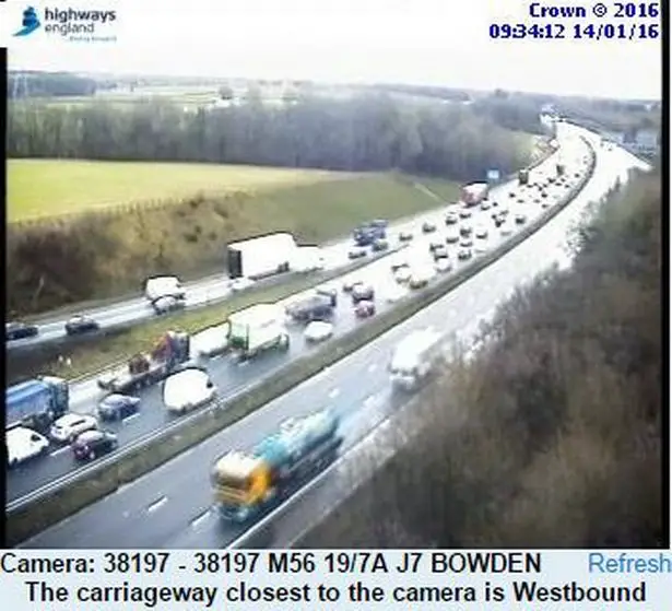 Delays stretched back to the Bowdon roundabout turn-off