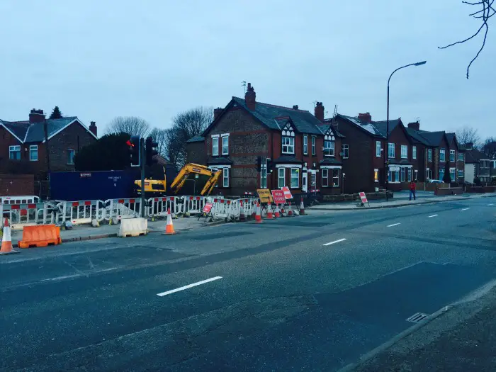 The roadworks at the junction of Park Road and Manchester Road