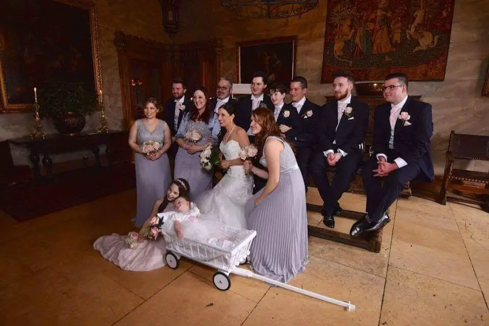 Sean and Collette, with Darcy in the carriage, on their big day last month