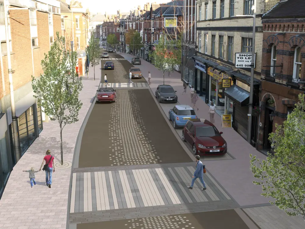 A visual showing the planned public realm works on Stamford New Road