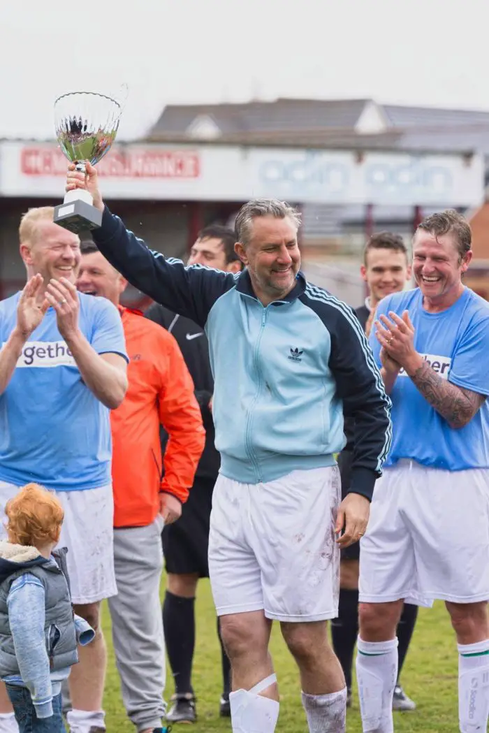 Isaac's dad, Andrew Brown, after the charity match at Altrincham FC in April