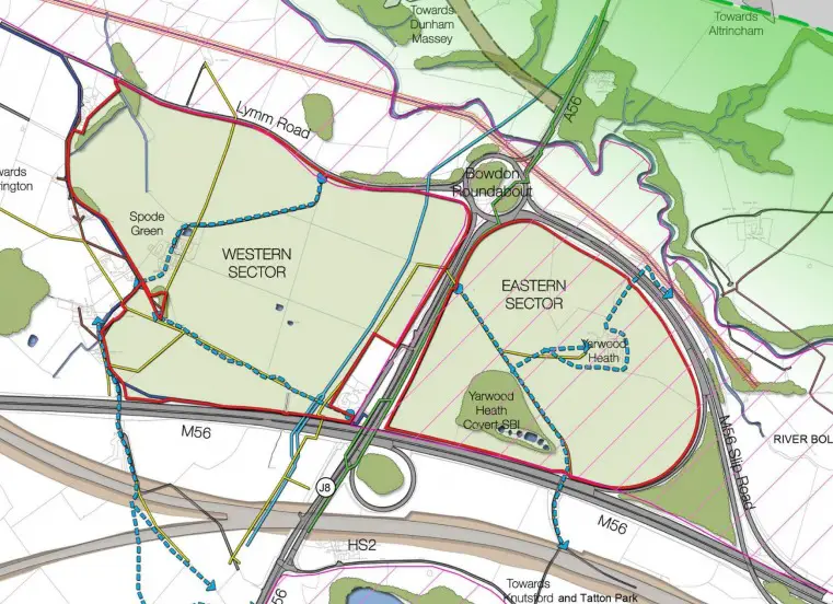 A map showing the location of the proposed parks in relation to the Bowdon Roundabout