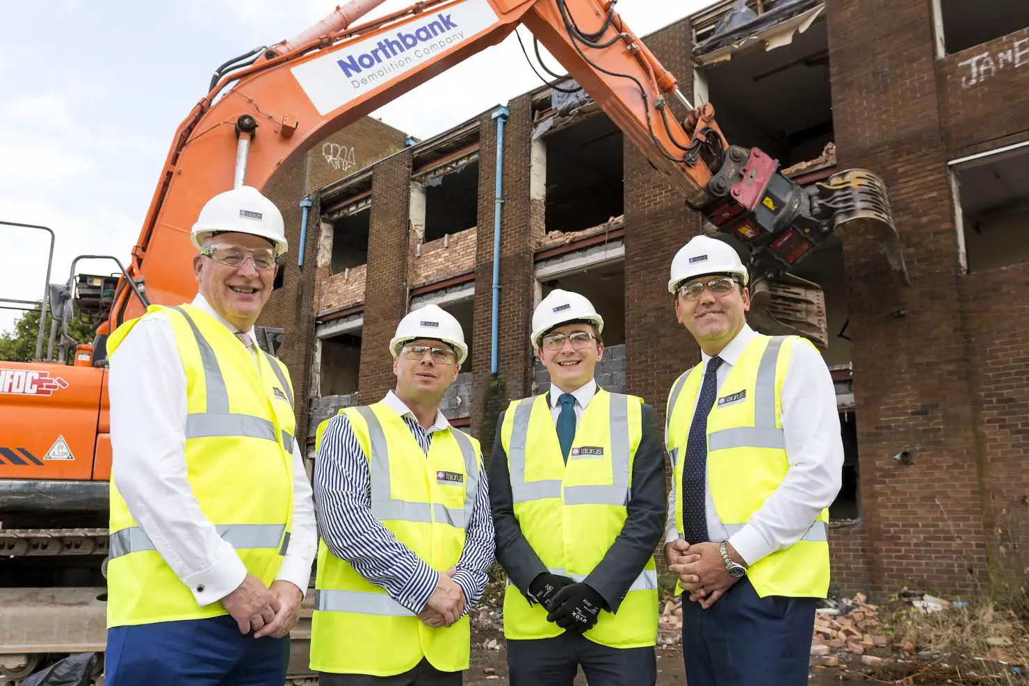 (from left) THT chief executive Matthew Gardiner, director of Laurus Homes Larry Gold, Stephen Anstee from Trafford Council and Lee Sale, regional director of Wates Living Space Homes