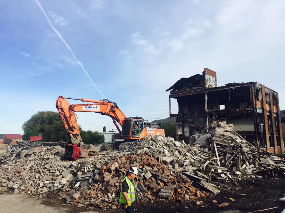 The former Bayer complex being demolished on Friday