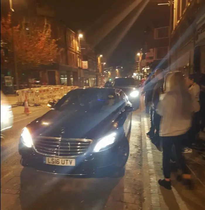 Justin Bieber in a car on Stamford New Road last night