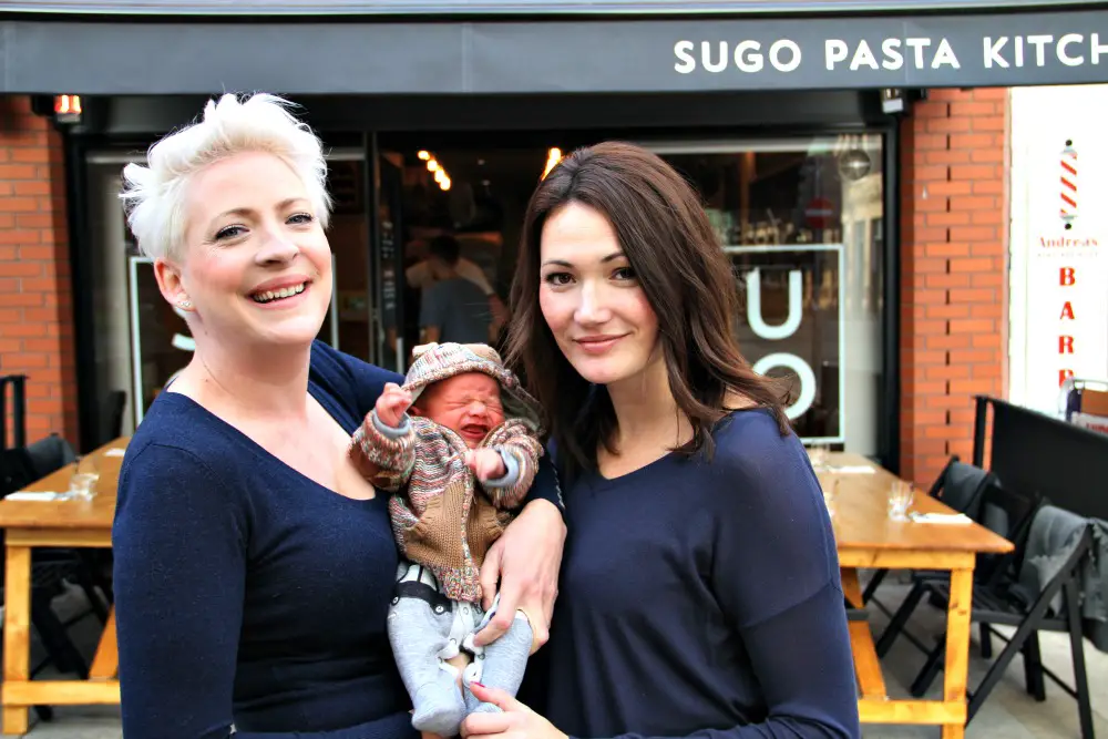 Isabel (left) with little Matteo and his mum Hannah