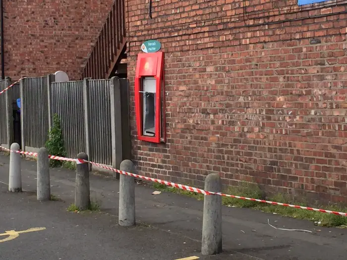 The ATM attached to Timperley Post Office that was targeted by Marfleet 