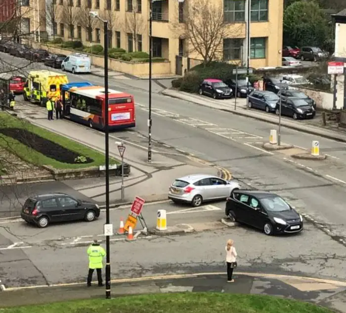 A view of the scene shortly after the incident, showing the bus and Ford C-Max involved Pic: Digital Media Team