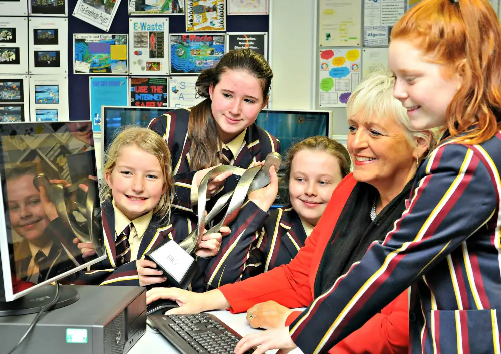 Pictured with Mrs Manton and the CISCO trophy are (l to r) Natalya Fogarty, Hannah Bowler, Katie Wilkinson and Flora Beasley. Miriam Oronsaye was also a key team member