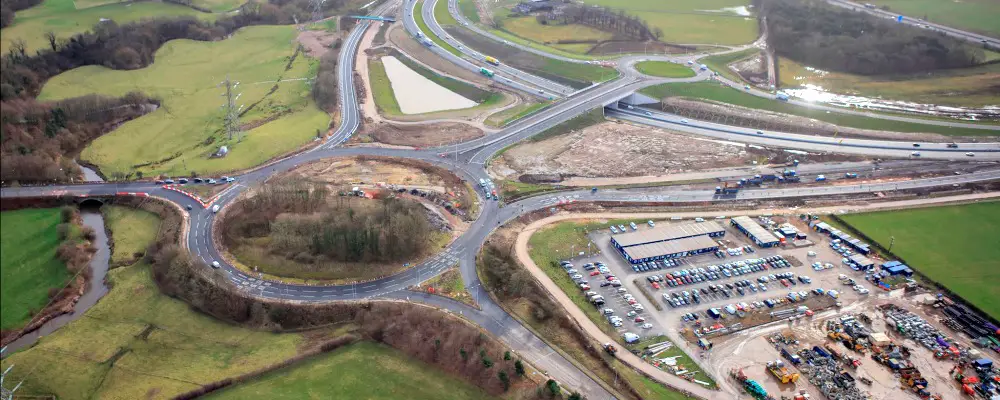 An aerial view of the new Bowdon roundabout