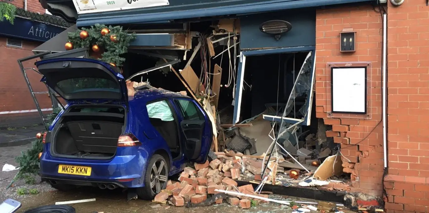 Four arrested after car ploughs into Italian restaurant in Hale after police chase Altrincham